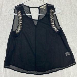 Sheer Black Tank with Rhinestone Accents